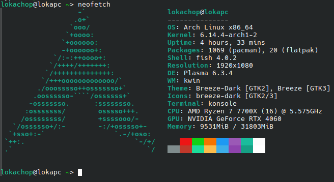 The neofetch command on the fish shell