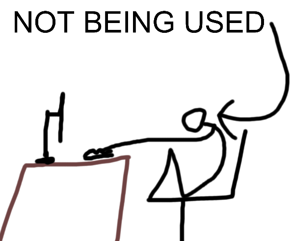 An image of someone sitting in a chair with an arrow pointing at their head with text above the arrow that says 'NOT BEING USED'