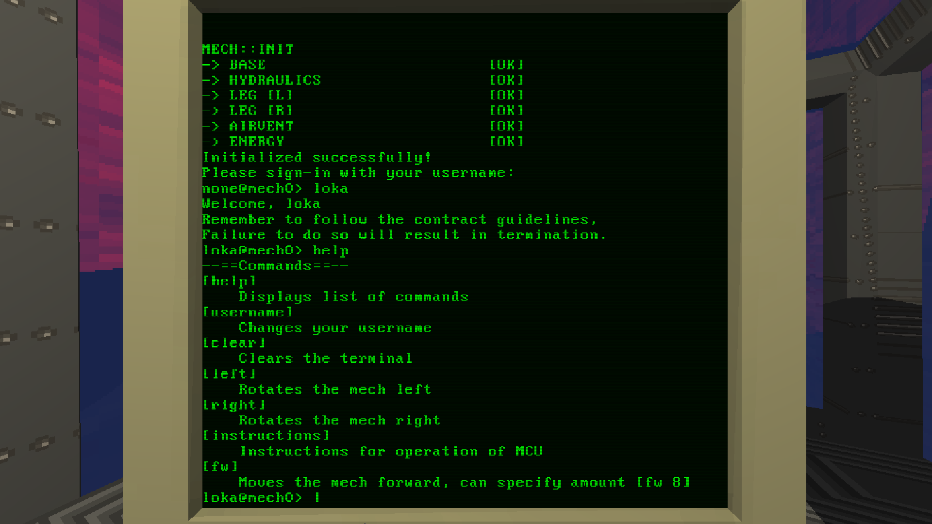 Terminal inside the mech